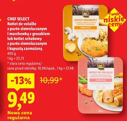 Kotlet de volaille z purée ziemniaczanym i marchewką z groszkiem Chef Select promocja w Lidl
