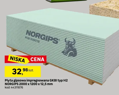 Płyta gipsowa impregnowana Gkbi typ H2 Norgips promocja w Leroy Merlin