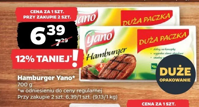 Hamburger Yano duże opakowanie promocja w Netto