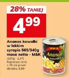 Ananas kawałki w lekkim syropie 565/340g masa netto - M&K promocja w Hitpol