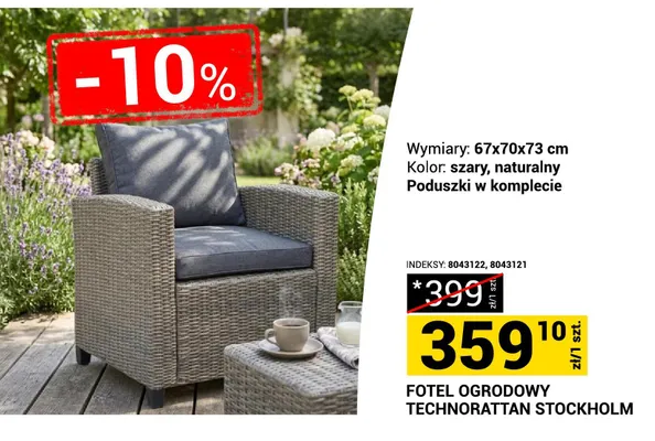 Fotel ogrodowy Technorattan Stockholm szary promocja w Merkury Market