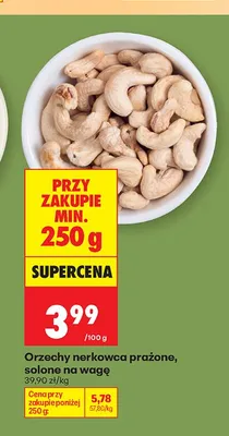 Orzechy nerkowca prażone solone na wagę promocja w Biedronka