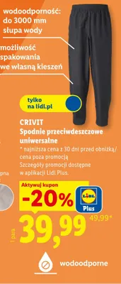 Spodnie przeciwdeszczowe uniwersalne Crivit promocja w Lidl