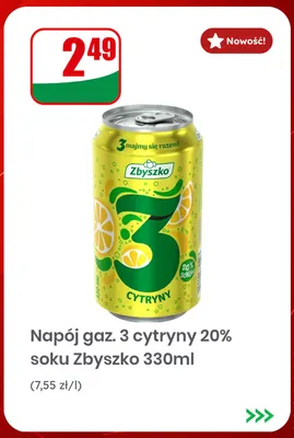 Napój gazowany 3 cytryny 20% soku Zbyszko promocja w Dino