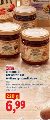 Konfitura z płatkami kwiatów truskawka z płatkami róży Regionalne Polskie Szlaki promocja w Lidl