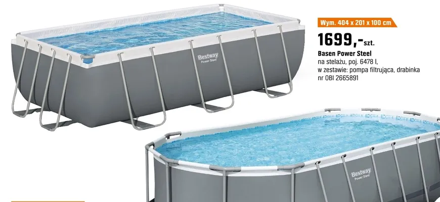 Basen Power Steel na stelażu, poj. 6478 l, w zestawie: pompa filtrująca, drabinka promocja w OBI