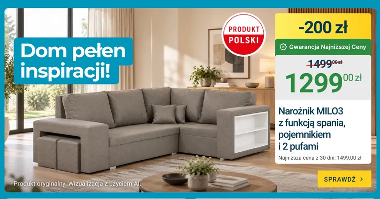 Narożnik Milo3 z funkcją spania, pojemnikiem i 2 pufami promocja w ERLI