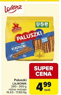 Paluszki LAJKONIK 280-300 g różne rodzaje promocja w Carrefour Market
