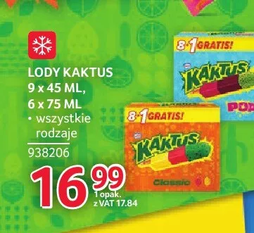 Lody Kaktus 9-pak 45 ml promocja w Selgros
