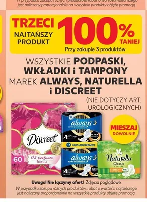 Podpaski wkładki i tampony Always Naturella Discreet promocja w Kaufland