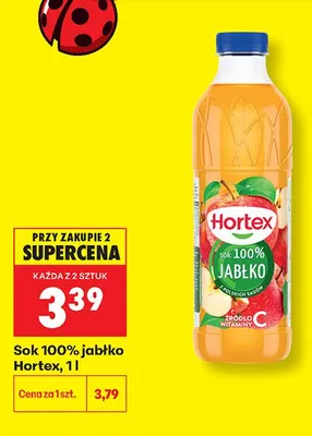 Sok 100% jabłko Hortex promocja w Biedronka