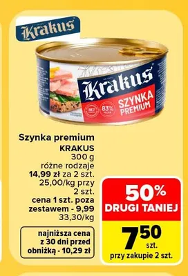 Szynka premium Krakus promocja w Carrefour