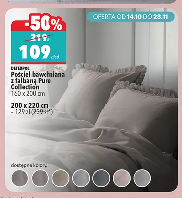 Pościel bawełniana z falbaną Pure Collection 160x200 cm Detexpol promocja w Biedronka