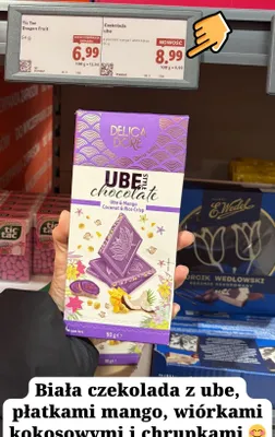 Biała czekolada z ube, płatkami mango, wiórkami kokosowymi i chrupkami Delica Dore promocja w Lidl