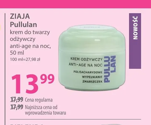 Pullulan krem do twarzy odżywczy anti-age na noc Ziaja promocja w Hebe