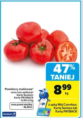 Pomidory malinowe promocja w Carrefour Market