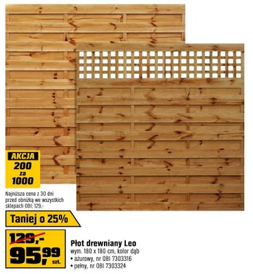 Płot drewniany leo promocja w OBI
