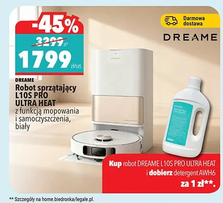 Robot sprzątający L10S PRO ULTRA HEAT z funkcją mopowania i samoczyszczenia, biały promocja w Biedronka