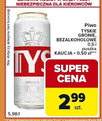 Piwo Tyskie Gronie bezalkoholowe promocja w Carrefour Express