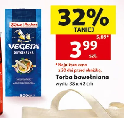 Torba bawełniana Auchan 38x42cm promocja w Auchan