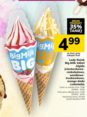 Lody Rożek Big Milk ciasteczkowo-czekoladowe Algida promocja w Hitpol