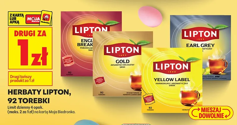 Herbaty Lipton, 92 torebki DRUGA ZA 1 ZŁ promocja w Biedronka