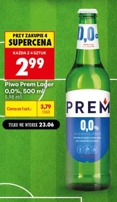 Piwo bezalkoholowe Prem Lager promocja w Biedronka