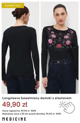 Longsleeve bawełniany damski z elastanem Medicine promocja w Medicine