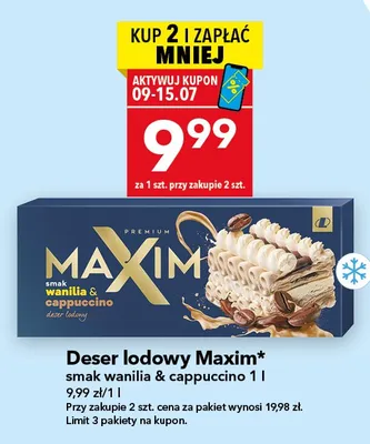 Deser lodowy Maxim smak wanilia & cappuccino promocja w LEWIATAN