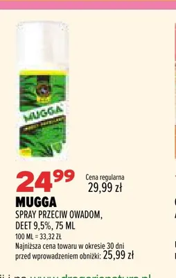 Spray przeciw owadom DEET 9,5% Mugga promocja w Drogerie Natura