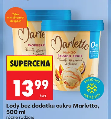 Lody bez dodatku cukru Marletto Mango Passion Fruit promocja w Biedronka