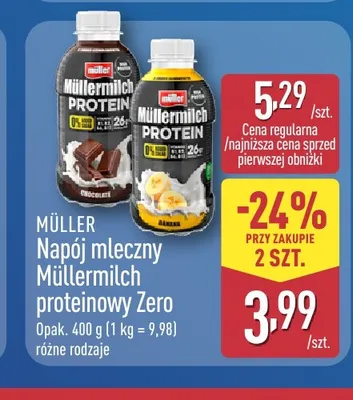 Napój mleczny Müllermilch proteinowy Zero bananowy promocja w Aldi