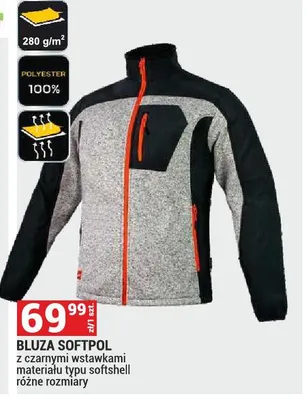 Bluza Softpol z czarnymi wstawkami materiału typu softshell 280g/m2 100% poliester promocja w Merkury Market