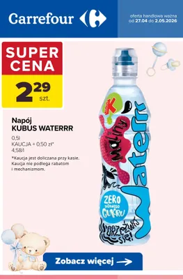 Napój Kubus Waterrr o smaku maliny zero dodanego cukru promocja w Carrefour