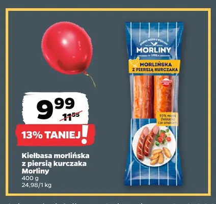 Kiełbasa morlińska z piersią kurczaka Morliny promocja w Netto