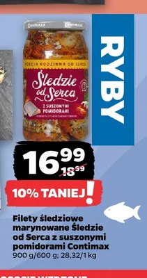 Filety śledziowe marynowane Śledzie od Serca z suszonymi pomidorami Contimax promocja w Netto