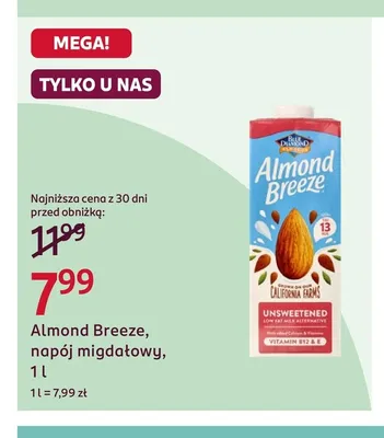 Napój migdałowy Almond Breeze Unsweetened promocja w Rossmann