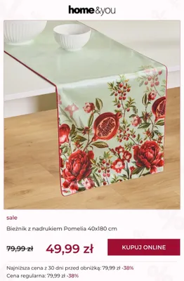 Bieżnik z nadrukiem Pomelia 40x180 cm promocja w home&you