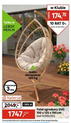 Fotel ogrodowy Naterial OVO 100x125x190cm promocja w Leroy Merlin