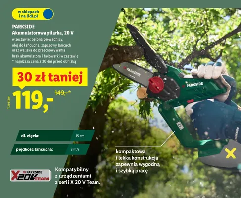 Pilarka akumulatorowa 20V Parkside promocja