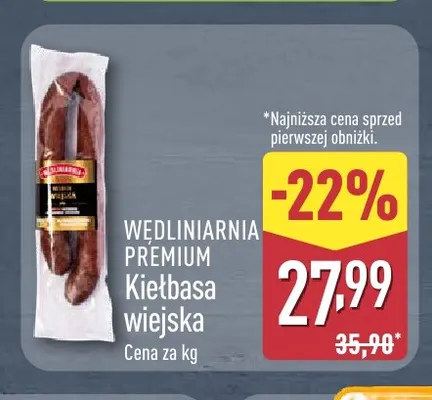 Kiełbasa wiejska Wędliniarnia Premium promocja w Aldi