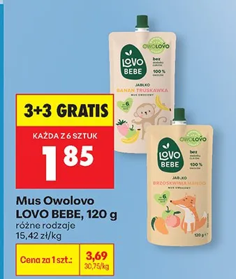 Mus owocowy LOVO BEBE, różne rodzaje 3+3 GRATIS promocja w Biedronka