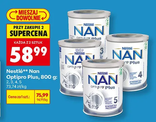 Mleko modyfikowane Nestlé Nan Optipro Plus 2 promocja w Biedronka