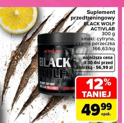 Suplement przedtreningowy Black Wolf cytryna Activlab promocja w Carrefour