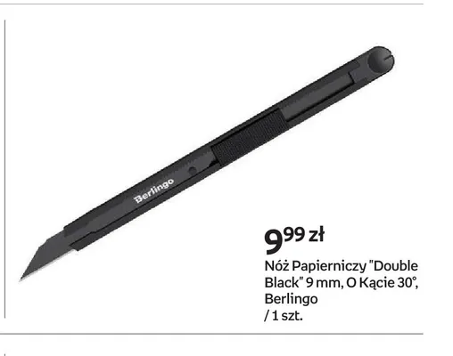Nóż papierniczy Double Black 9 mm o kącie 30° Berlingo promocja w Empik