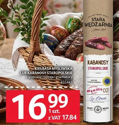 Kiełbasa myśliwska lub kabanosy staropolskie promocja w Selgros