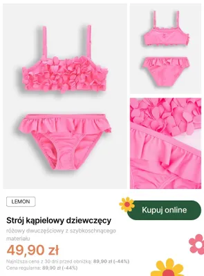Strój kąpielowy dziewczęcy różowy dwuczęściowy Coccodrillo Lemon promocja w Coccodrillo