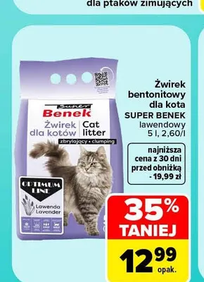 Żwirek bentonitowy dla kota lawendowy Super Benek promocja w Carrefour