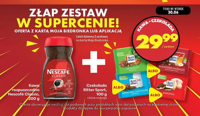 Zestaw kawa rozpuszczalna Nescafé Classic + czekolada Ritter Sport promocja w Biedronka