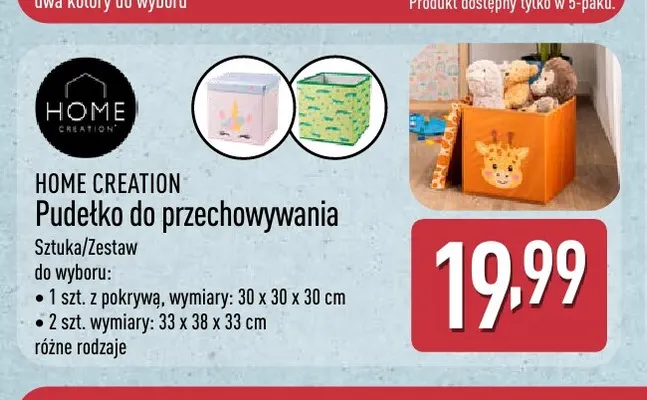 Pudełko do przechowywania 33x38x33 cm 2-pak Home Creation promocja w Aldi